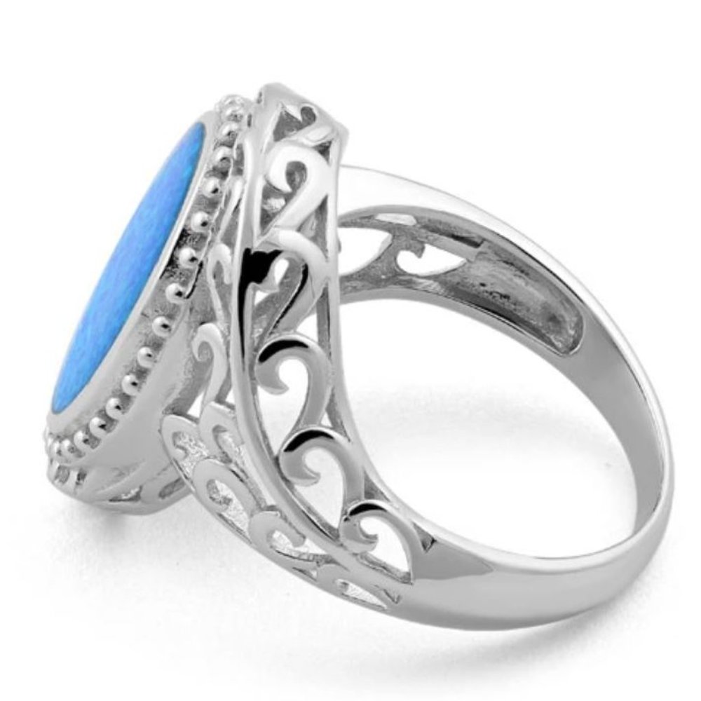 925 STERLING SILVER Lab Created Blue Fire Opal Ring - Picture 14 of 16